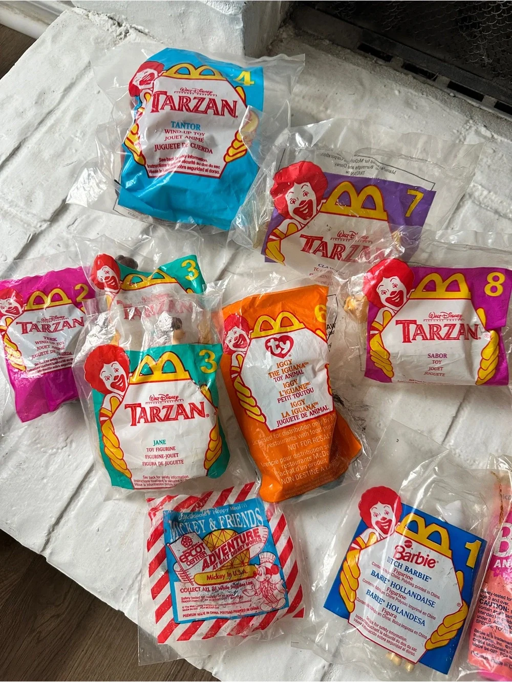 McDonald's Happy Meal Toys Bags Barbie Tarzan Mickey Ty Lot- 40 See All Pictures